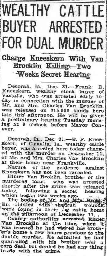 Van Brocklin Murder Republican and Times, Cedar Rapids, Iowa Sunday Jan. 1, 1922